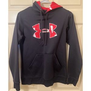 Under Armour Women's Size XS Loose Fit Pullover Hoodie Red Logo Long Sleeve